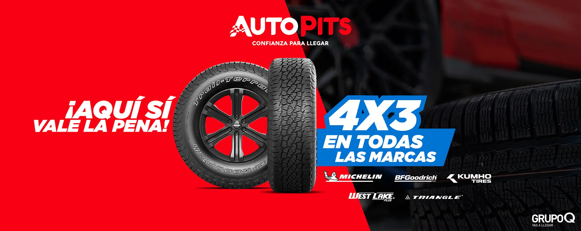 4x3. En todas las marcas! Michelin, BFGoodrich, kumho tires, west lake plus, triangle.